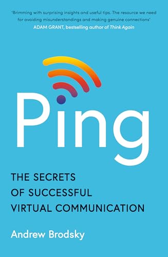 Book cover: "Ping" – secrets of successful virtual communication, blue background.