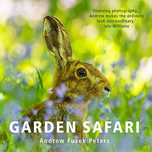 Close-up of a brown hare in a field of purple flowers.