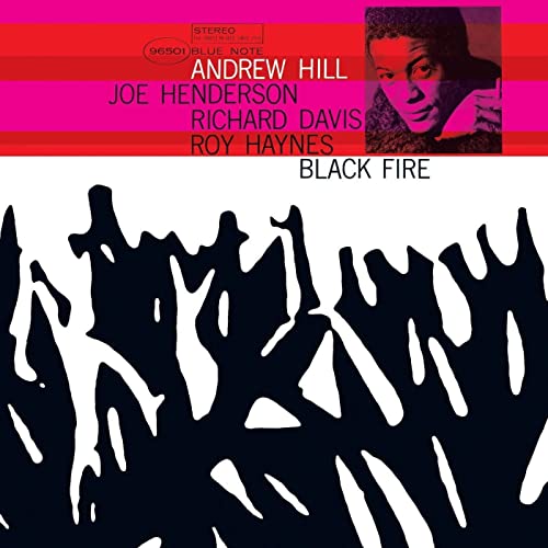 Andrew Hill “Black Fire” vinyl album cover with abstract black shapes.