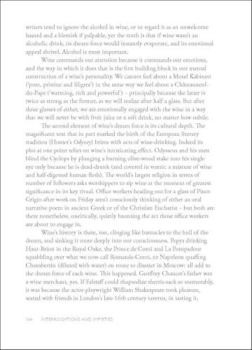 Book page with dense text about wine and classical literature.