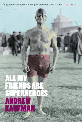 Book cover featuring a vintage photo of a man in goggles and swim trunks.