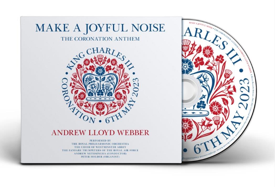 CD case for Andrew Lloyd Webber’s “Make A Joyful Noise” with royal emblem.