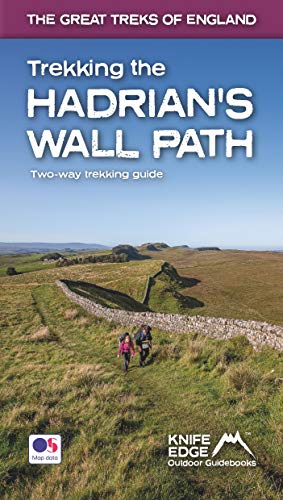 Cover of a Hadrian's Wall Path guidebook featuring two hikers on a grassy trail.
