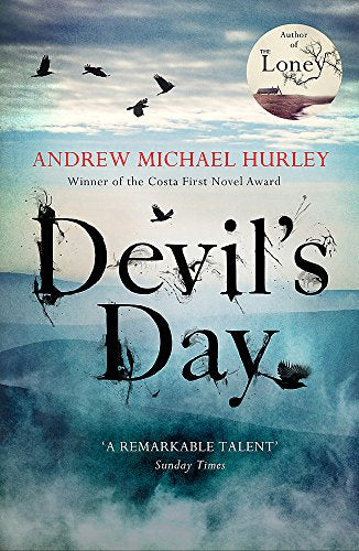 Book cover: “Devil’s Day” with stormy sky, birds, and distant buildings.