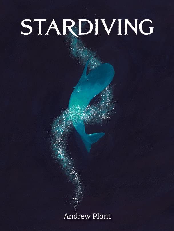 Book cover: dark blue with a whale silhouette and starry trail.