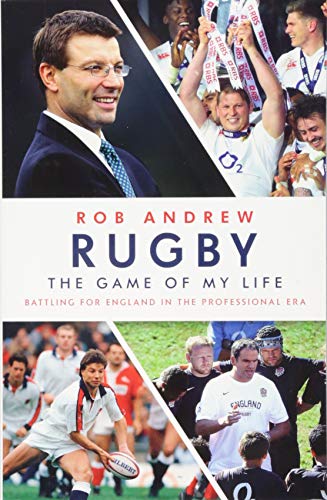 Book cover featuring Rob Andrew and rugby players, titled “Rugby.”