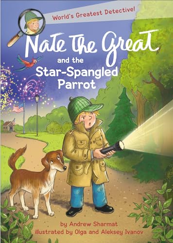 Book cover: Nate the Great with a dog and a colorful parrot.