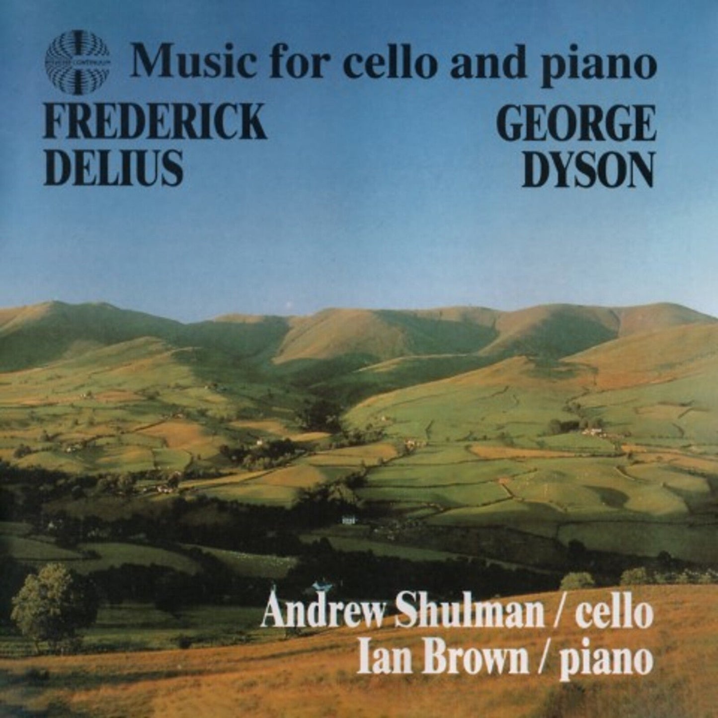 CD cover for Delius and Dyson music, featuring rolling green hills.