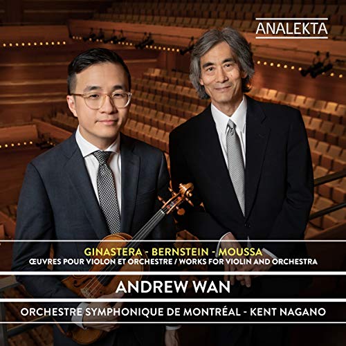 "CD cover featuring two men in suits, one holding a violin, in an auditorium."