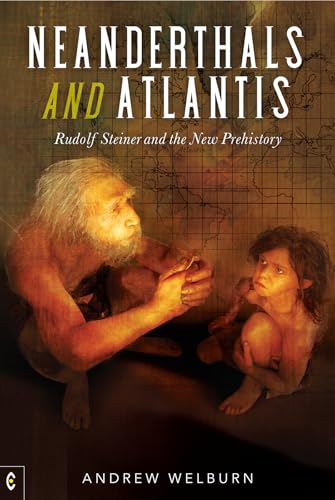 Book cover depicting Neanderthals, Atlantis, and portrait of Rudolf Steiner.