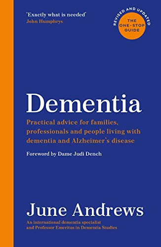 Book cover: “Dementia” by June Andrews, with blue and orange design.