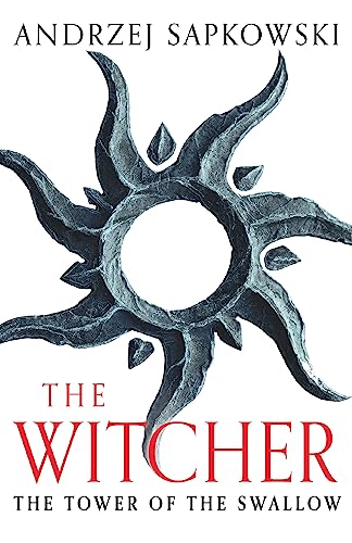 Book cover for The Tower of the Swallow by Andrzej Sapkowski featuring a sun emblem.
