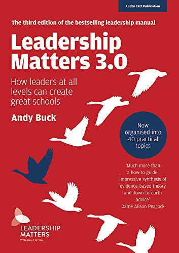 Book cover titled Leadership Matters 3.0 by Andy Buck with white geese on red.