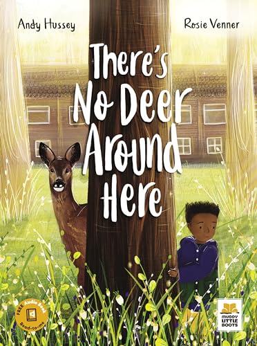 Book cover: a deer, a boy, and a tree in a suburban setting.