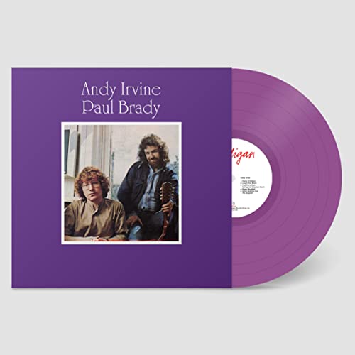 Purple vinyl record album cover featuring Andy Irvine and Paul Brady with purple disc.