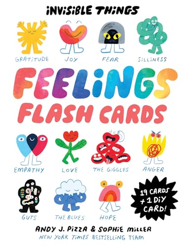 Colorful flash cards depicting abstract monsters representing various feelings.