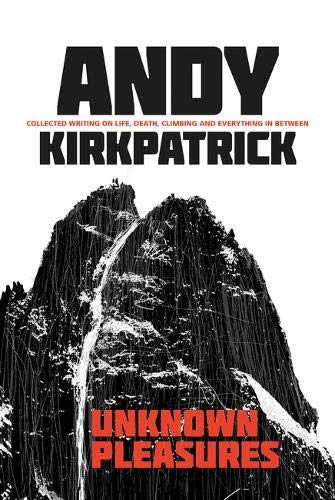 Book cover: black and white mountain scene with red text, “Unknown Pleasures.”