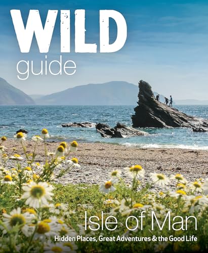 Travel guide cover: coastal scene, wildflowers, and the Isle of Man.