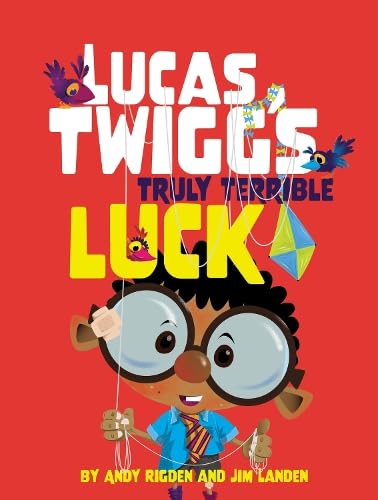 Book cover: boy with large glasses tangled in kite strings and birds.