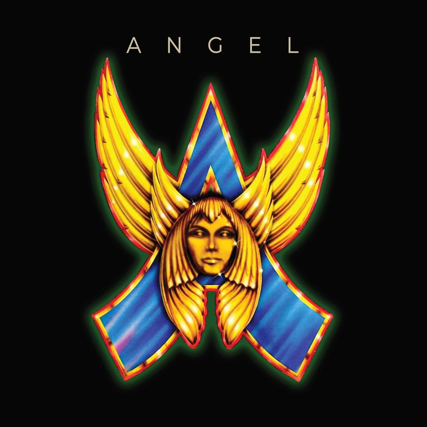 Angel album cover: a gold and blue winged head on black.