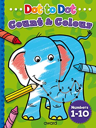 Book cover with a blue cartoon elephant and dot-to-dot numbers from one to ten.