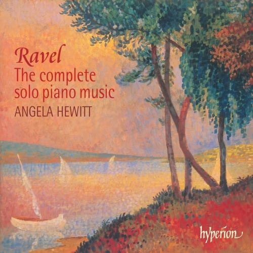 CD cover: Impressionistic painting of sailboats, text “Ravel” and “Angela Hewitt”.