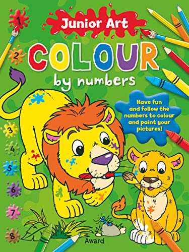 Colour by numbers book cover featuring a cartoon lion and cub.