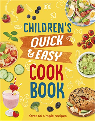 Cookbook cover with colorful illustrations of food and the title "Children's Quick & Easy Cookbook".