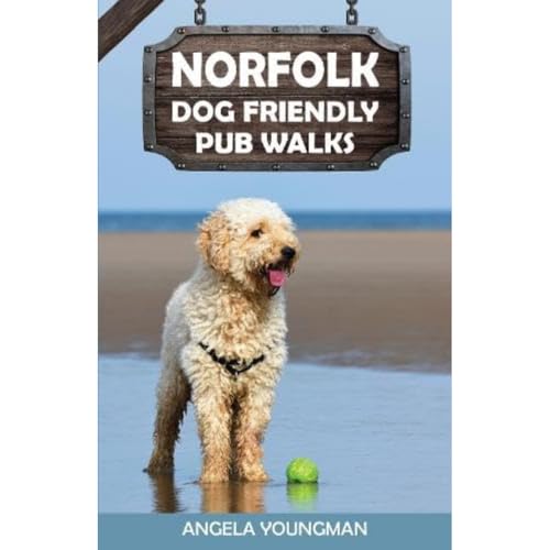 Book cover featuring a cream-colored dog on a beach with a pub sign.