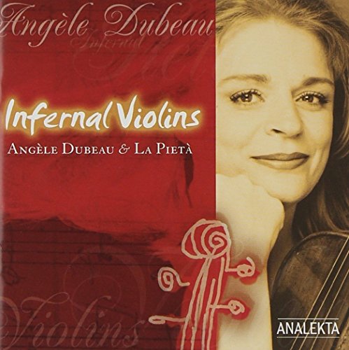 CD cover featuring Angèle Dubeau with violin and red abstract design.