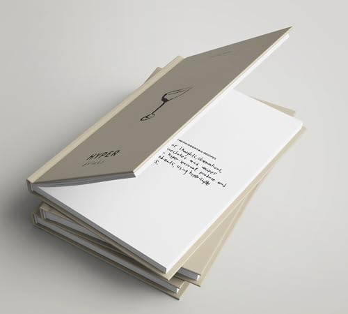 A stack of beige books titled Hyper Drinks with a line-art glass illustration.