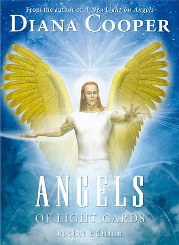 Angel with golden wings and outstretched hands on card deck cover.