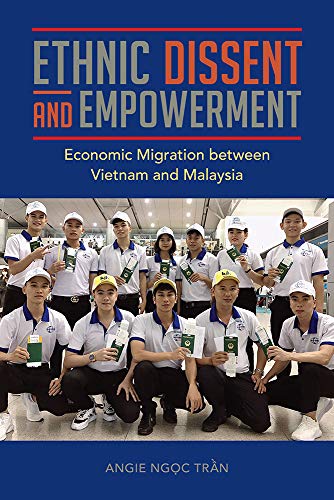 Book cover with title and a photo of migrant workers holding passports.