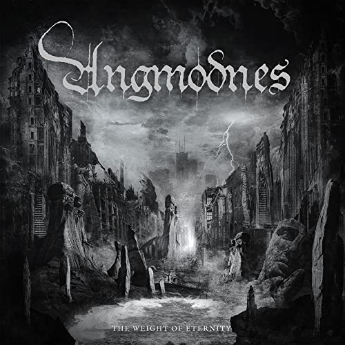 Dark, ruined cityscape album cover for Angmodnes’ “Weight Of Eternity” CD.