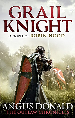 Book cover: "Grail Knight" depicts a knight with shield in a forest battle.