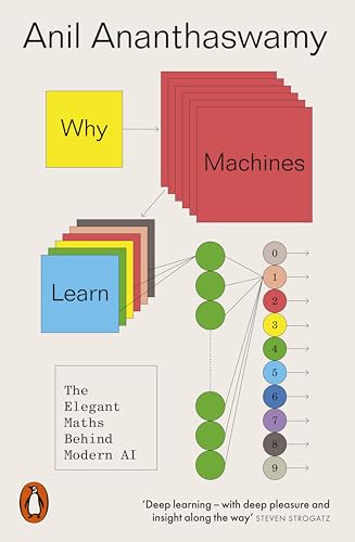Book cover: "Why Machines Learn" with abstract diagram of neural network.