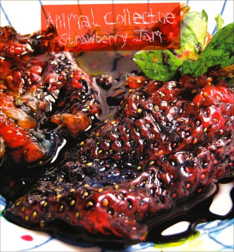 Album cover for Animal Collective’s “Strawberry Jam” featuring strawberries.