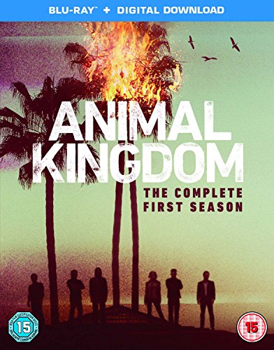 Blu-ray cover for "Animal Kingdom" Season 1, featuring palm trees and silhouetted figures.