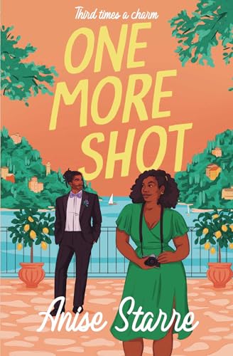 Book cover featuring two people standing by a coastal town.