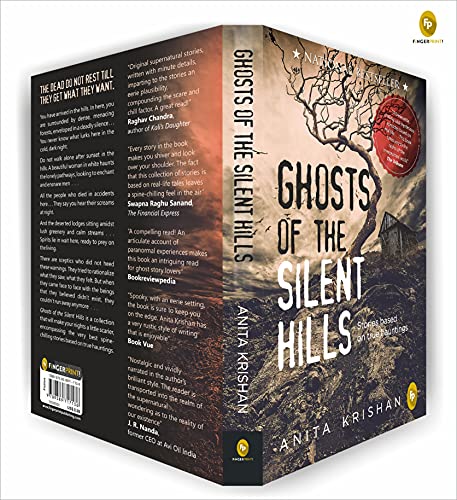 Book cover: "Ghosts of The Silent Hills" with a spooky tree silhouette.