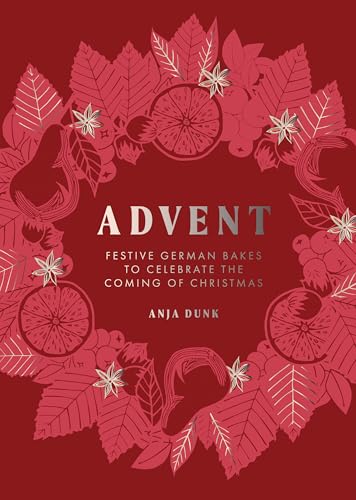 Red book cover with floral wreath and title "Advent: Festive German Bakes".