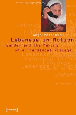 Book cover: "Lebanese in Motion" with a portrait of a woman using a phone.