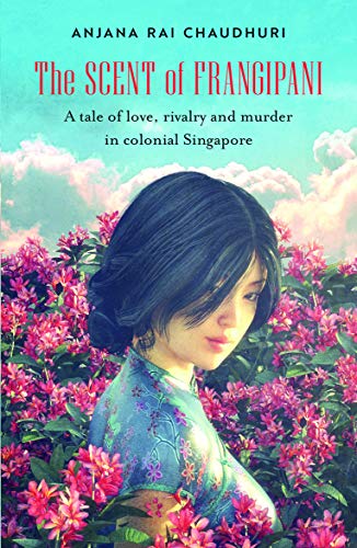 Book cover featuring a woman surrounded by pink frangipani flowers.