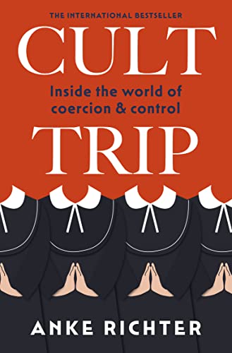 Book cover for "Cult Trip" with red text and silhouetted figures.