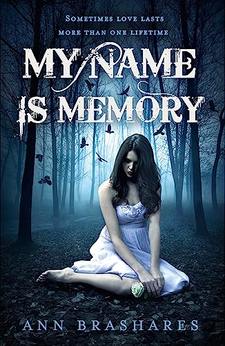 Book cover: woman in a forest with birds, titled “My Name Is Memory.”