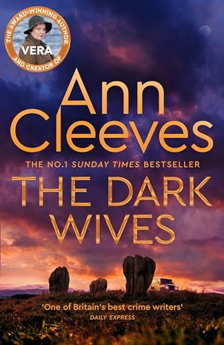 Book cover for “The Dark Wives” by Ann Cleeves, with standing stones.