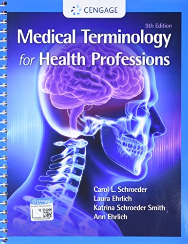 Spiral-bound textbook cover: "Medical Terminology" with brain and skeletal imagery.