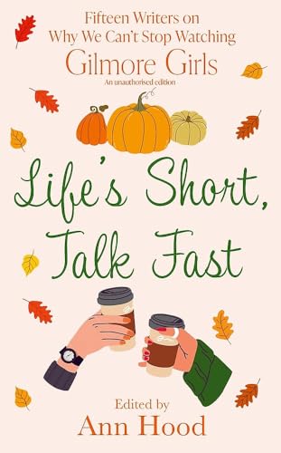 Book cover with pumpkins, falling leaves, and hands holding coffee cups.
