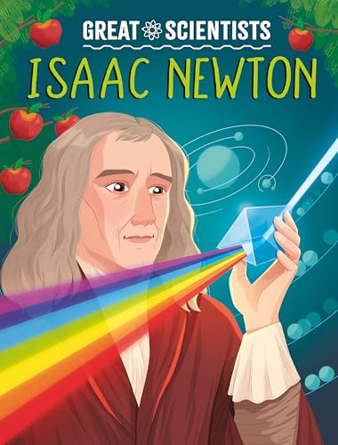Book cover featuring a portrait of Isaac Newton with apples and a prism.