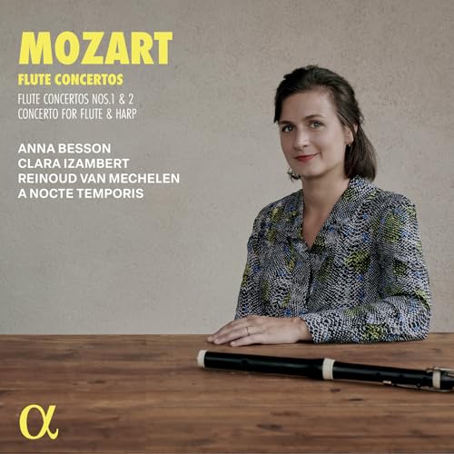 CD cover featuring flutist Anna Besson and text “MOZART Flute Concertos”.